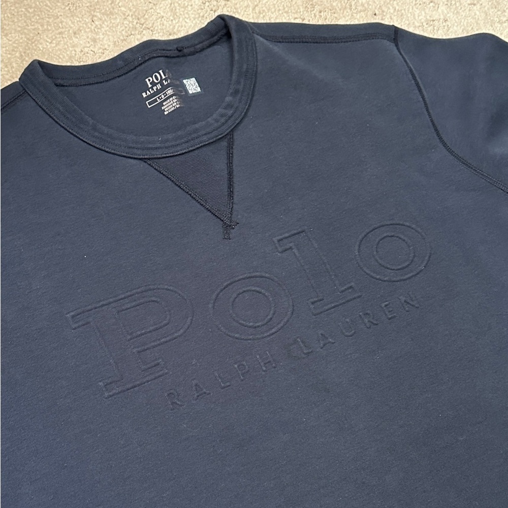 Polo Ralph Lauren Men's Embossed Logo Double-Knit Sweatshirt Navy Size Large - Picture 6 of 6